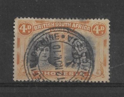 Rhodesia Double Head Four Pence with BATTLEFIELDS MINE (TC) postmark