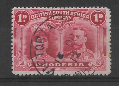 Rhodesia Double Head One Penny with VICTORIA FLS Day Month (Skeleton) postmark