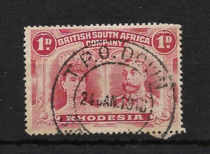 Rhodesia Double Head One Penny with T P.O. DOWN no dot after T (DC) postmark