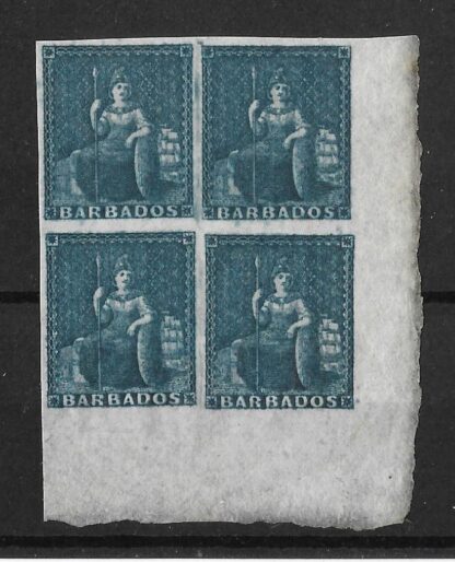 Barbados 1852 QV No value Slate Blue block SG 5a mint