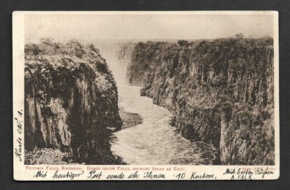 Rhodesia 1909 Picture Postcard Victoria Falls Gorge below the Falls sent to USA HG11a