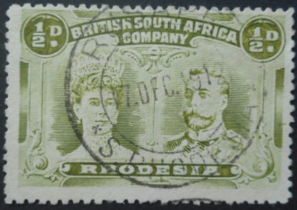 Rhodesia Double Head HalfPenny with RUSAPE DFC for DEC (DC) postmark