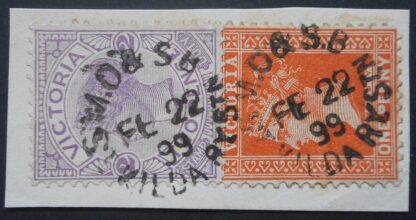 Victoria 1899 Two Pence with M.O.S.B. ST KILDA RY STN postmark