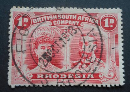 Rhodesia Double Head One Penny with FIGTREE Blank after Day (DC) postmark