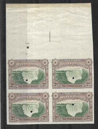 Southern Rhodesia 1941 Victoria Falls Two Pence complete design Imperforate plate proof block