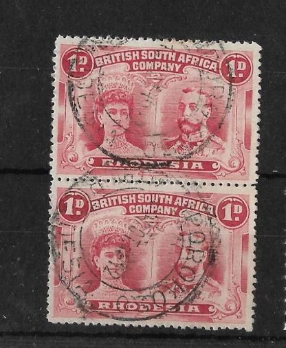 Rhodesia Double Head One Penny pair with MPOROKOSO (DC) postmark