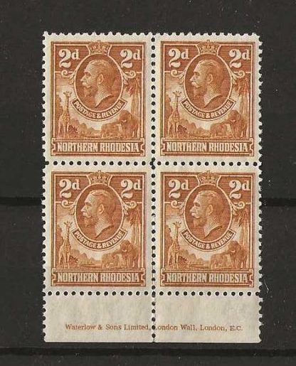 Northern Rhodesia 1925 GV Two Pence Printers Imprint block SG 4 unmounted mint