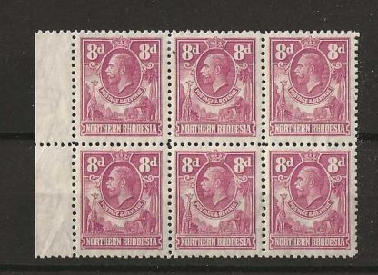 Northern Rhodesia 1925 GV Eight Pence block of six SG 8 unmounted mint