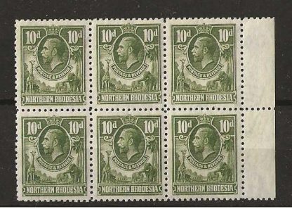 Northern Rhodesia 1925 GV Ten Pence marginal block of six SG 9 unmounted mint