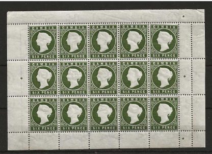 Gambia 1889 QV Six Pence sheet with Sloping label flaws SG 33a unmounted mint