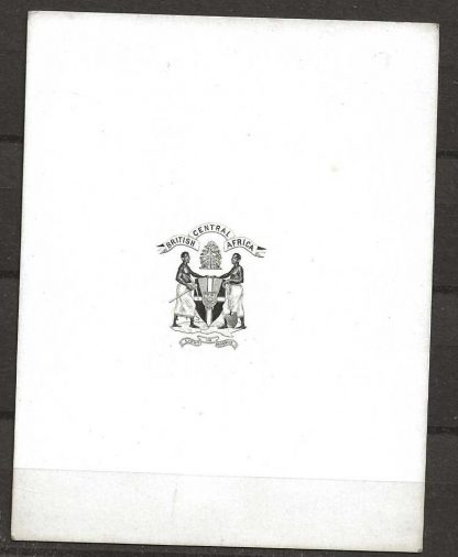 BCA/Nyasaland 1895 Engraved Die Proof of Vignette for High Values Printed by Lithography in black on card